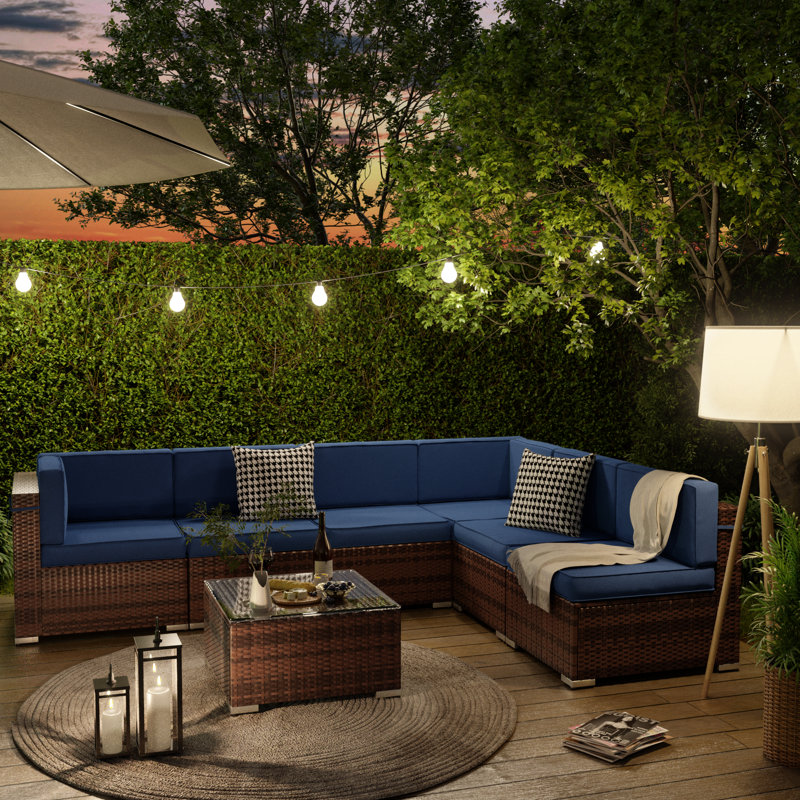 Latitude Run® 7 Piece Rattan Sectional Seating Group with Cushions
